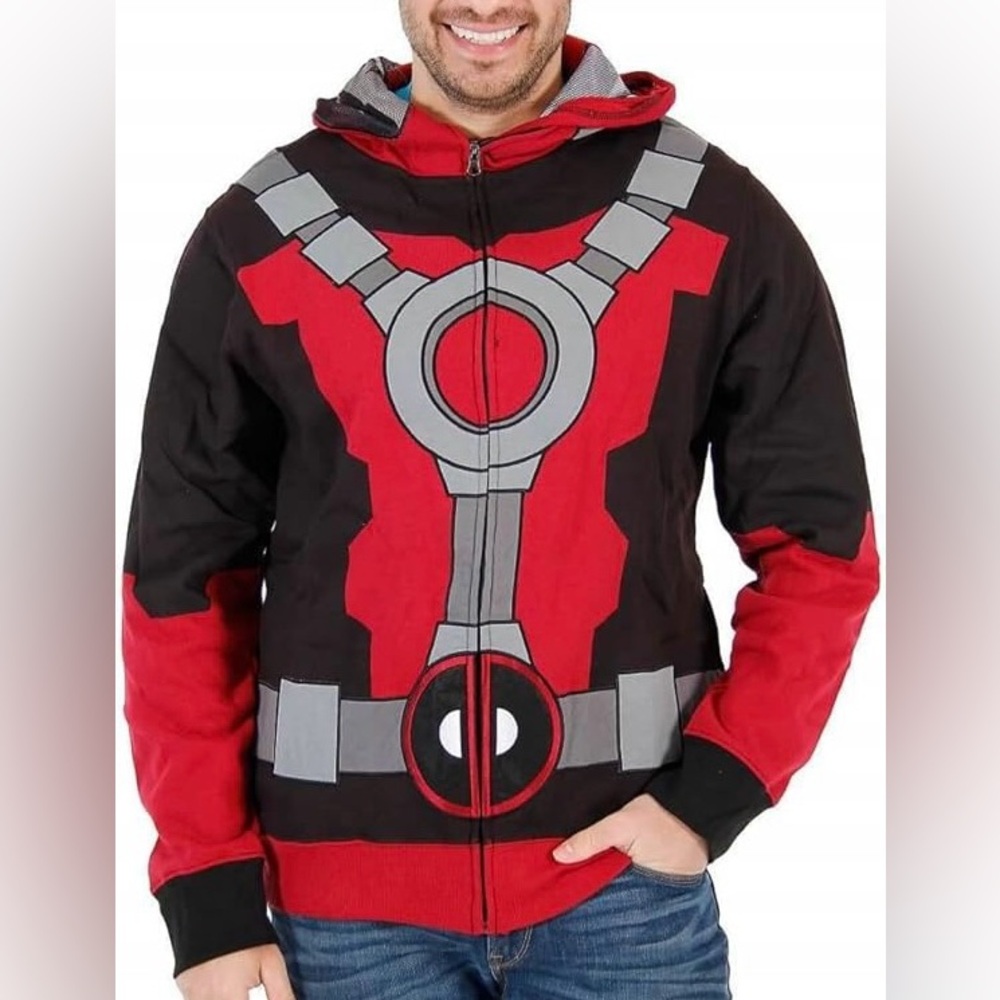 Mad Engine x Marvel Deadpool Costume Hoodie Full Zip Face Cover Size Medium